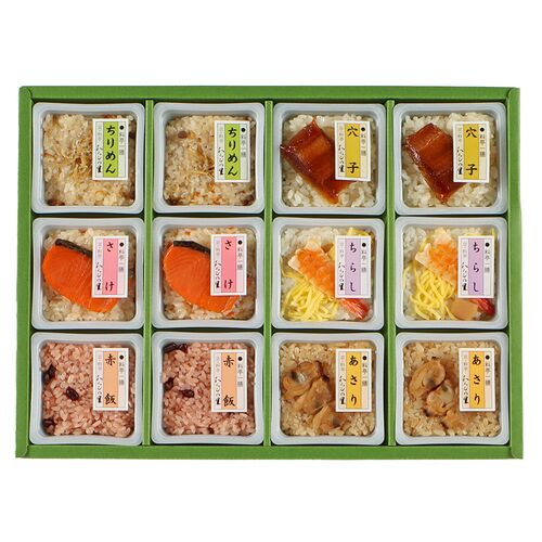 【上代厳守】料亭一膳（ちりめんご飯×2、鮭ご飯×２、穴子ごはん×2、あさりご飯×2、ちらし寿司9×2、赤飯×2、ごま塩(付属）×2） / 常温 送料無料 炊き込みご飯 レンチン調理