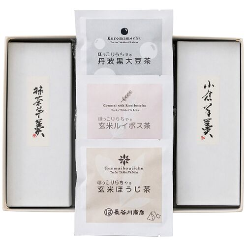 【お中元】菓心谷常 絹ごし羊羹(抹茶・小倉)2本・お茶3種セット≪供給期間：2026/6/16～2026/8/3≫ / 常温 送料無料 ようかん 詰め合わせ セット