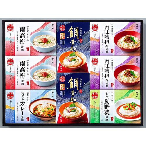 【お中元】奈良 「池利」 5種の味わい三輪素麺 一膳仕立（鯛素麺、肉味噌担々素麺、南高梅素麺×各2、夏野菜素麺、冷やしカレー素麺×各1）《お届け期間：2026年6月15日～2026年8月8日》 / 常温 送料無料 そうめん 詰め合わせ セット