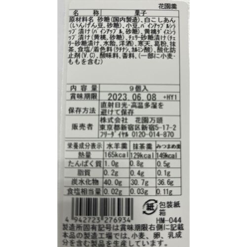 【お中元】東京・新宿 「花園万頭」 花園羹9個入《お届け期間：2026年6月15日～2026年8月8日》 / 常温 送料無料 ようかん 詰め合わせ セット