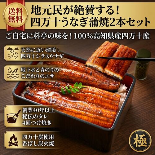 【上代厳守】地元民が絶賛する！四万十うなぎ蒲焼2本セット / ウナギ 鰻 冷凍 送料無料